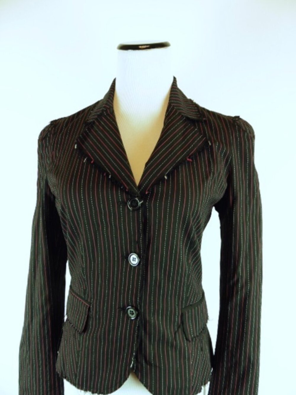 Angela Mele black pinstripe 2 piece Pants suit blazer set italy i42